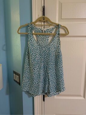 100% Silk Joie Light Blue Printed Racerback Tank Top - Women